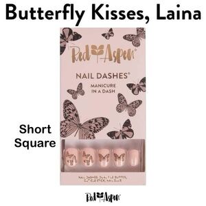 Red Aspen Nail Dashes, Butterfly Kisses Laina, Short Square w/ design NIB